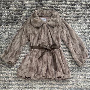Korean Stylish Faux Fur Princess Coat with Belt, Size S/M